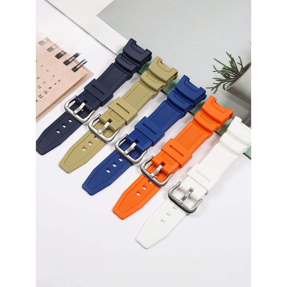 Resin Silicone Replace Accessories for Casio SGW-100-1V /100B/Sgw3157 Steel Black Solid Buckle 24mm 