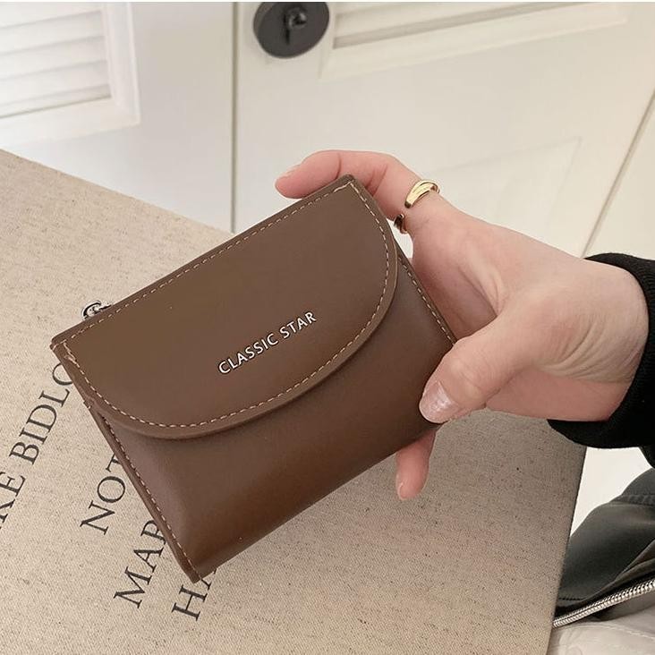 Dompet Koin Wanita Korea Ins Polos Sederhana Multifungsi dengan Kapasitas Besar untuk Kartu dan Uang