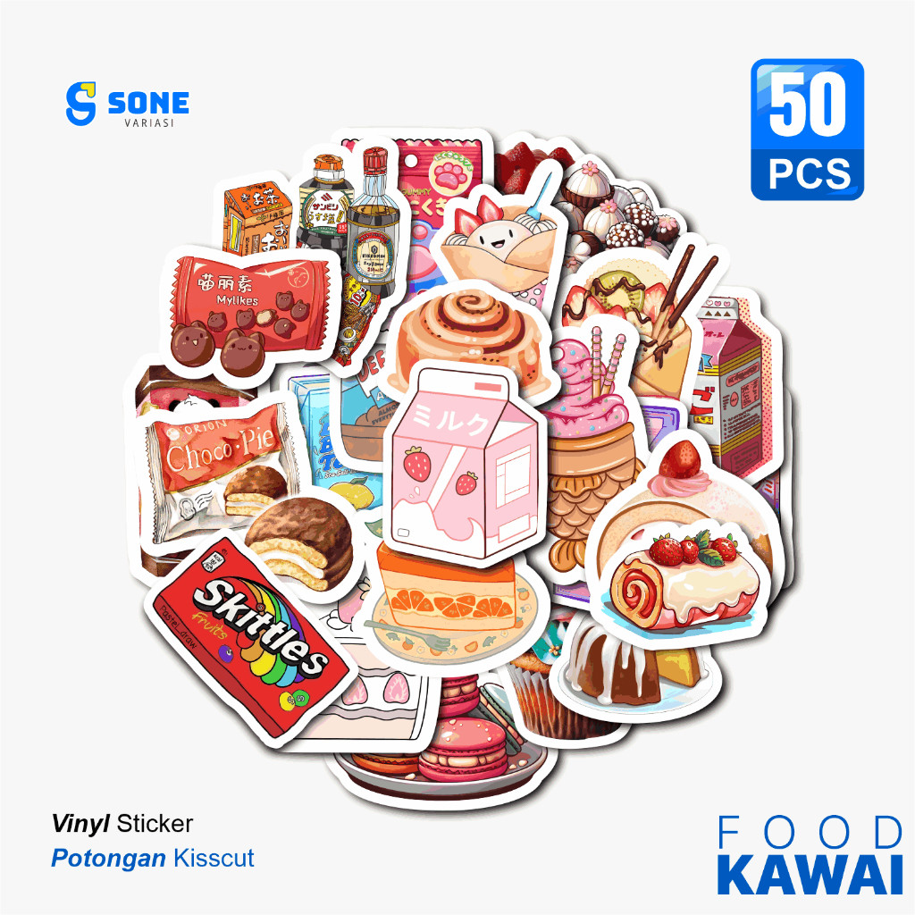 

Sticker Pack Food Kawai Aesthethic Vinyl Waterproof untuk Sticker Buku Journal Casing HP Laptop Tumbler