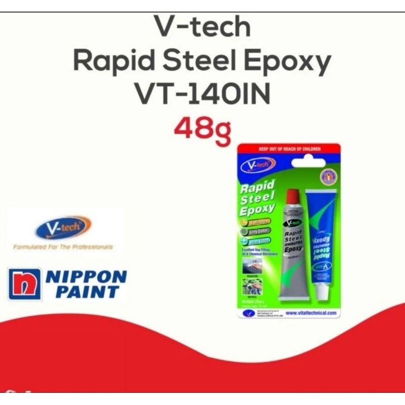 Lem Besi Epoxy 2 Komponen Nippon Paint V-Tech Rapid Steel 4 Minutes