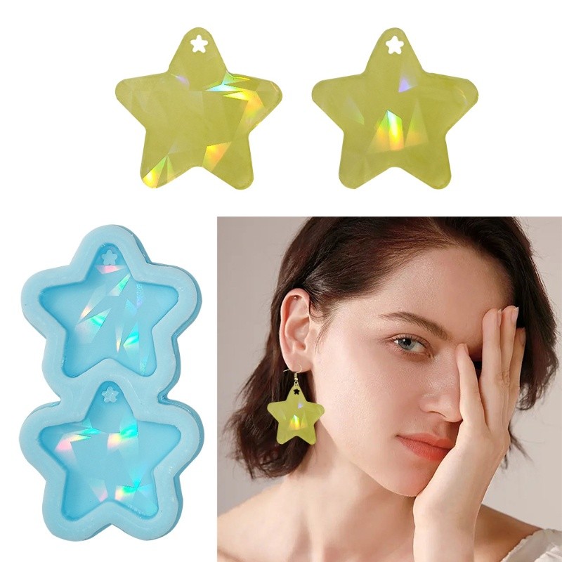 

DIY Holographic Laser Pentagram Star Earrings Crystal Epoxy Resin Silicone Mold