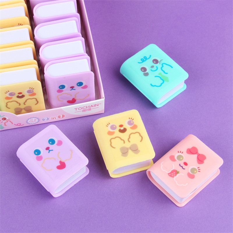 

24 pcs/lot Creative Book Shape Pencil Sharpener With Eraser Cute Hand Mechanical Cutter Knife stationery gift school supplies