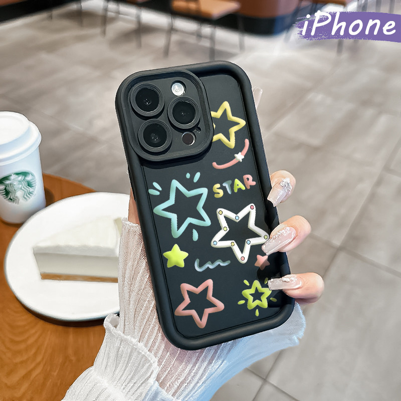 Coquette Stars Silicone SoftCase iPhone 13 15 11 12 14 Pro Max XR X Xs Soft Polos Hitam TPU Tebal Ca
