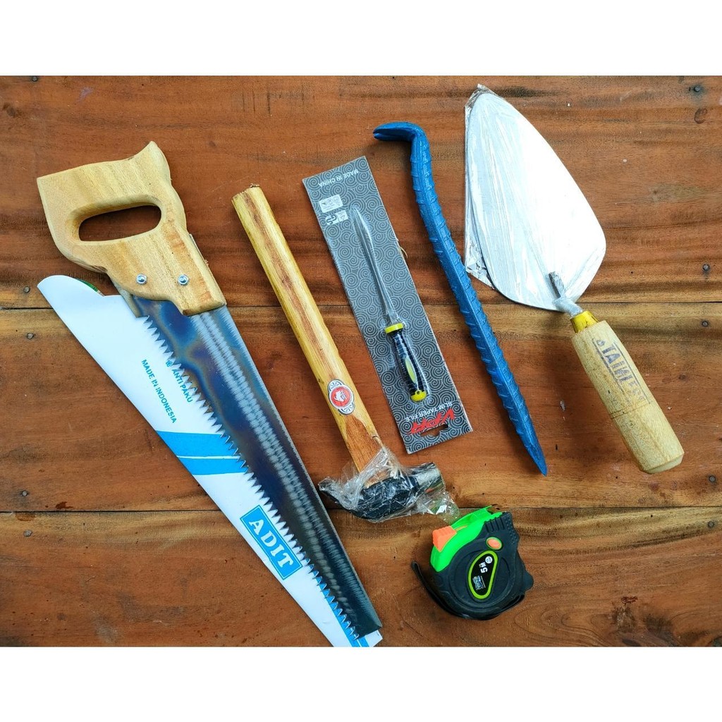 Paket Gergaji Kayu Palu Meteran dan Linggis - kikir gergaji - cetok besar - Gergaji baja asli siap p