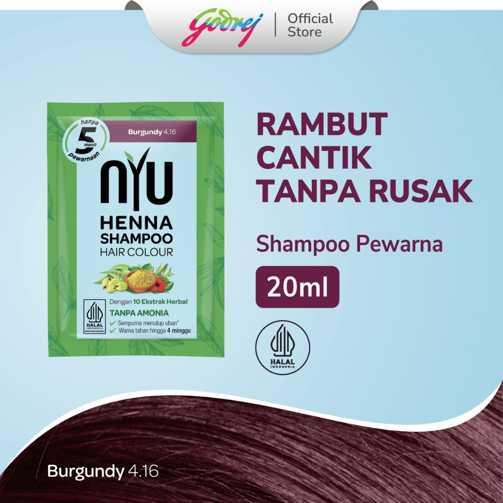 NYU Henna Shampoo Hair Colour Burgundy 1 Sachet - Sampo Pewarna Rambut