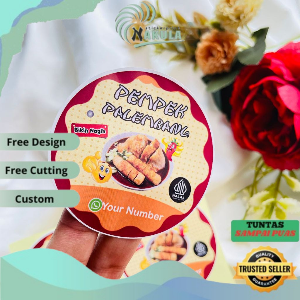 

NKL 5-8 Sticker Pempek Palembang Stiker Tekwan Makanan Khas Cetak Label Produk Custom Nama