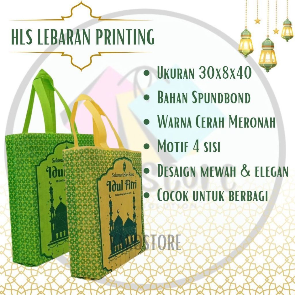 

TOM✅ GOODIE BAG IDUL FITRI / LEBARAN TAS Tali Handle Lipat Spunbond (HLS) 4 SISI SABLON uk 30x40x8