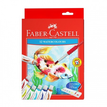 

Cat Air 1 Set Faber Castell 12 Warna Water Colour Color Colours + Kuas & Palet Koas Mewarnai