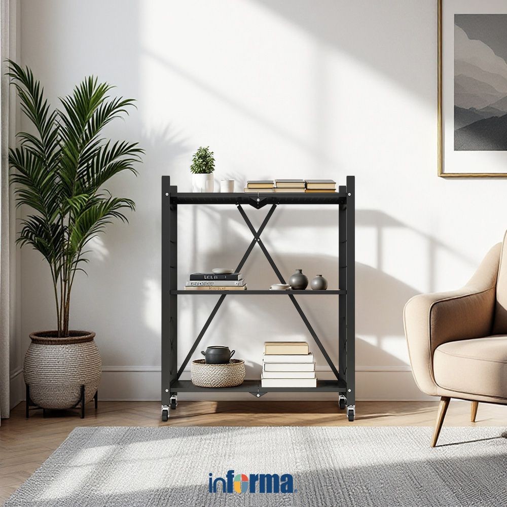 Informa Ollin Rak Besi Lipat 3 Tingkat - Hitam Laci Kabinet Dokumen Arsip Serbaguna Cabinet Penyimpa