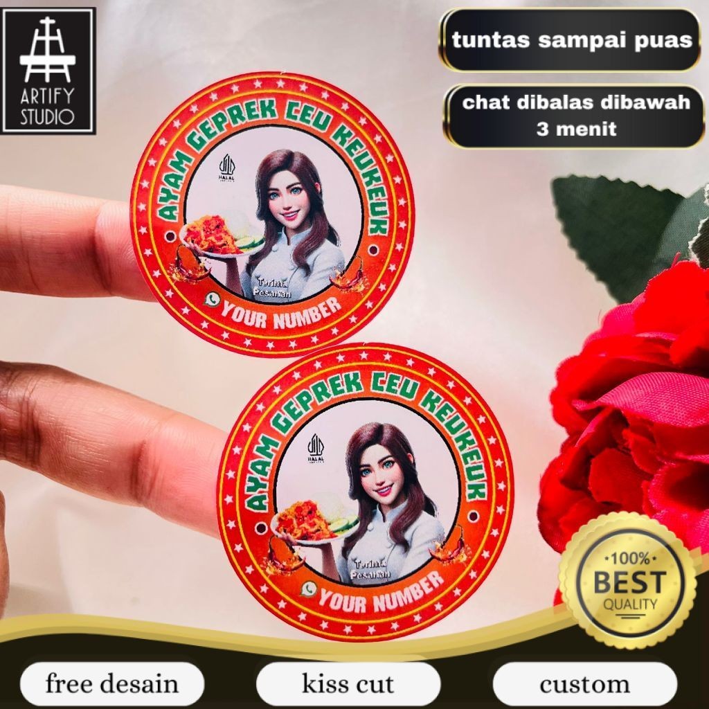 

Artify 5-8 Ready Stiker Label Makanan Berat Ayam Geprek Goreng Sticker Bulat Free Desain Custom