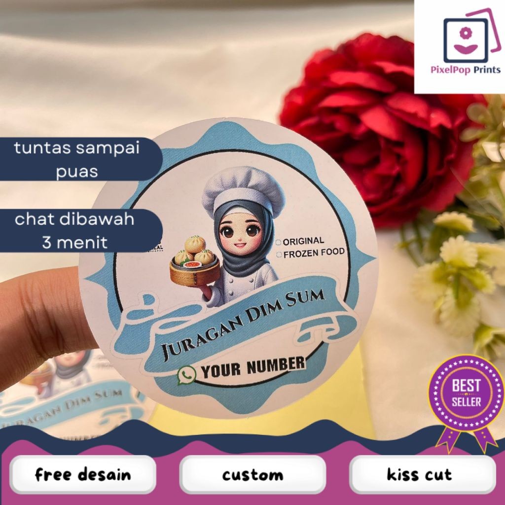

Opikapip 9-15 Sticker Label Makanan Dimsum Stiker Free Desain Bulat Chromo Dim Sum Custom Uk.Besar
