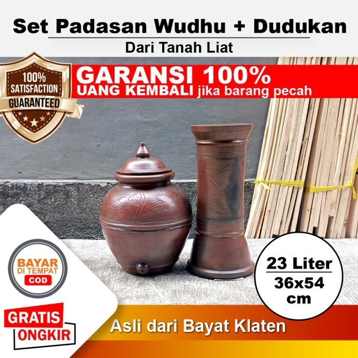 Set Padasan Tutup Kran Untuk Wudhu Tempat Cuci Tangan + Dudukan Tanah Liat Gerabah - Ukuran 36cm x 5