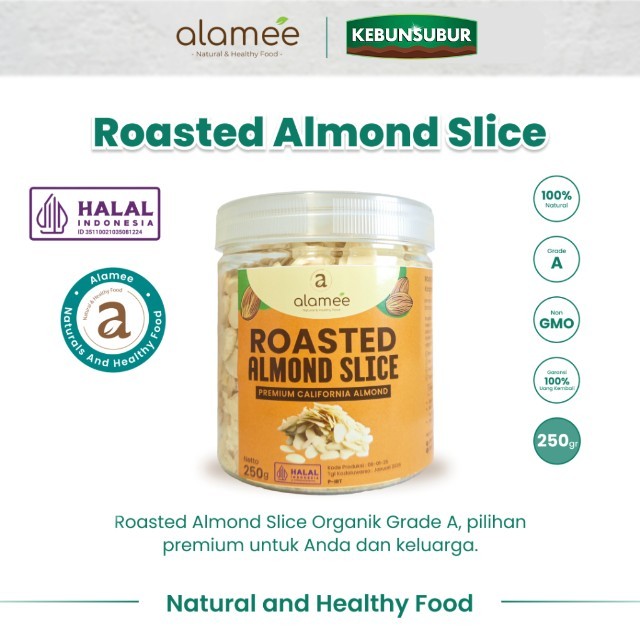

ALAMEE Roasted Almond Sliced Almon Slice irisan panggang Kacang Almond Pacang Slice 250gr kebunsubur