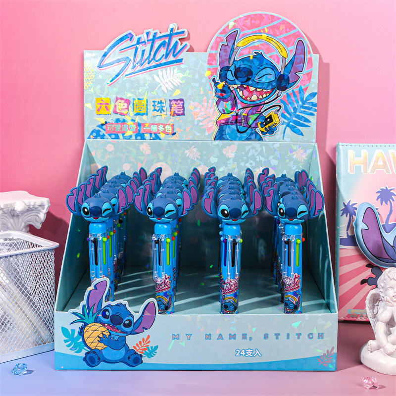 

4-24 pcs New Stitch 6-Color Ballpoint Pen Cartoon Funny Student Marking Drawing Pen Graffiti pen Student Supplies Stationery