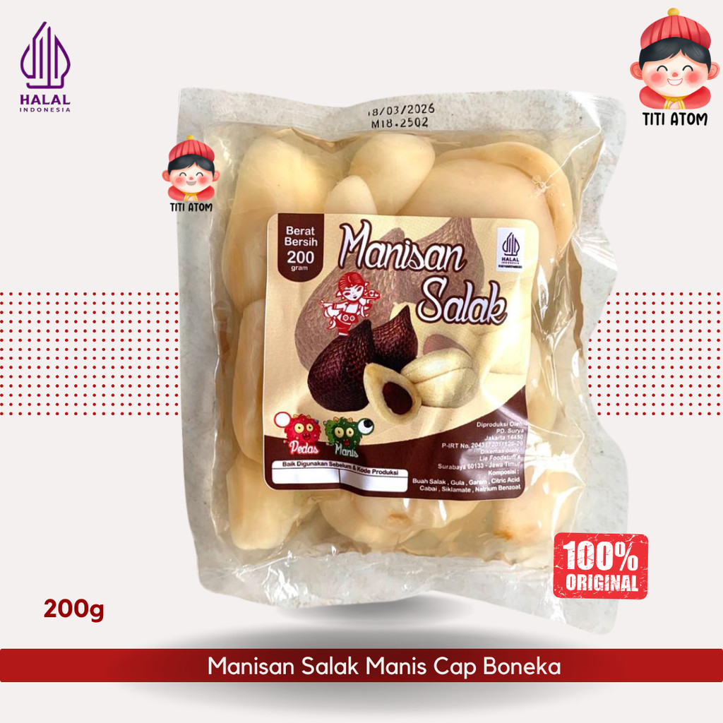 

Manisan Asinan Buah Salak Air Manis Cap Boneka 200g
