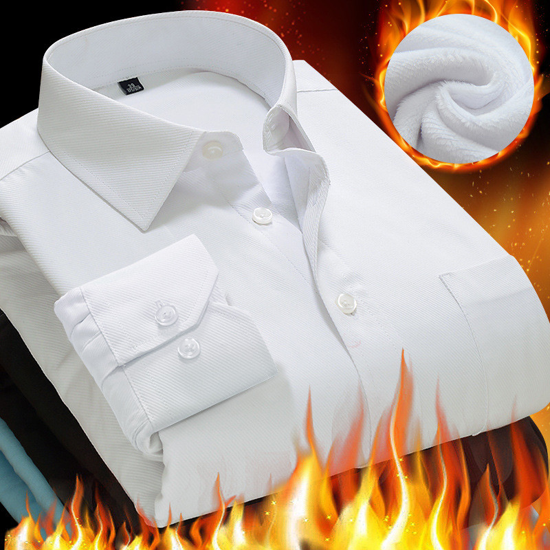Golden Shield Kemeja Hangat Musim Dingin Disesuaikan Beludru Mewah Tebal Slim Fit Pakaian Katun Form