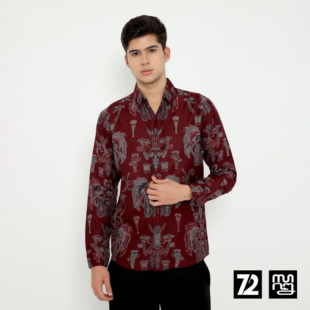 KEMEJA BATIK PRIA LENGAN PANJANG Aswana Slimfit Premium Warna Merah Maroon 725279