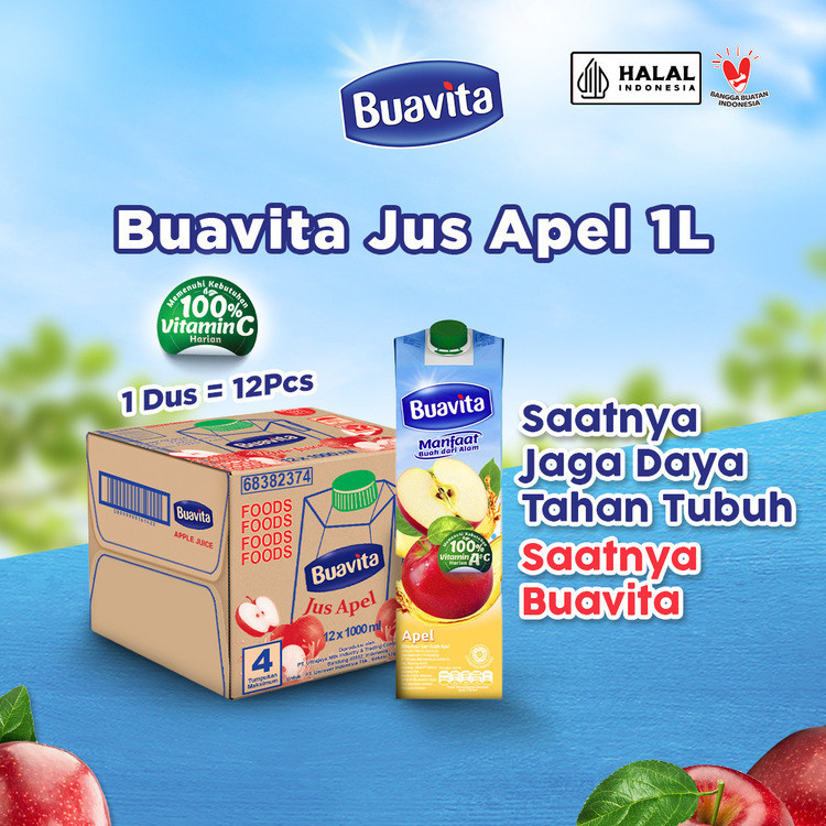 

Buavita Juice Jus Kemasan Rasa Buah Asli Apel 1000 ml x 12 Pieces (1 Carton)