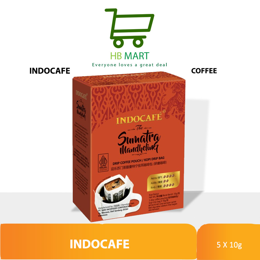 

INDOCAFE THE SUMATRA MANDHELING / THE JAVA / BALI Drip Coffee Pouch KOPI INSTAN 5 SACHET X 10GR