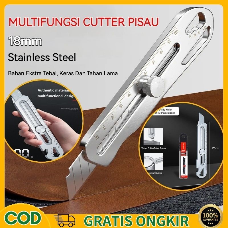 

【COD】24 hours delivery 6in1 Pisau Cutter 18mm multifungsi Cutter pisau baja besar 10pc pisau set Cutter Pisau Pemotong Kertas