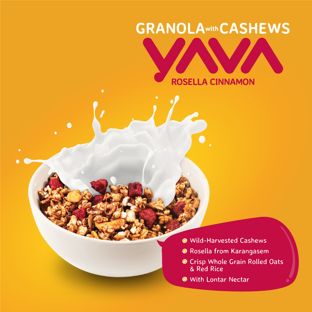 

YAVA Granola Rosella Cinnamon 400g (East Bali Cashew - Granola- Muesli Rosella Cinnamon - Sarapan Sehat - 400gr)