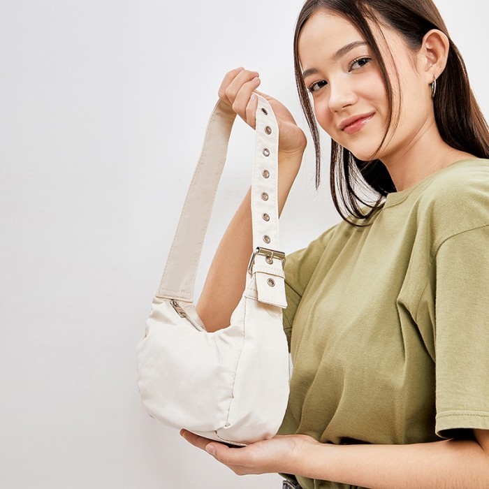 [S3TYA_SHOP] KKV Nylon Underarm Bag Tas Shoulder Bag Nilon Wanita Warna Cute - Beige