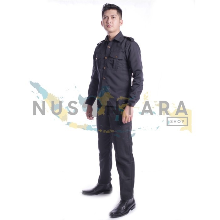Stelan Seragam Safari Hitam Pekat Driver/Sopir/Bodyguard | Baju Dinas Formal Pria wanita
