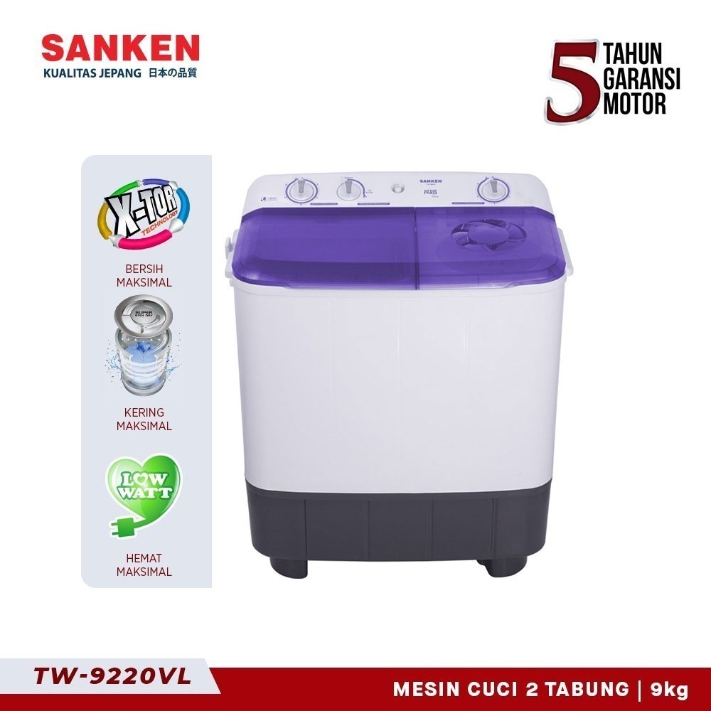 Sanken Mesin Cuci Twin Tub TW-9220VL Violet 9kg Mesin Cuci 2 Dua Tabung