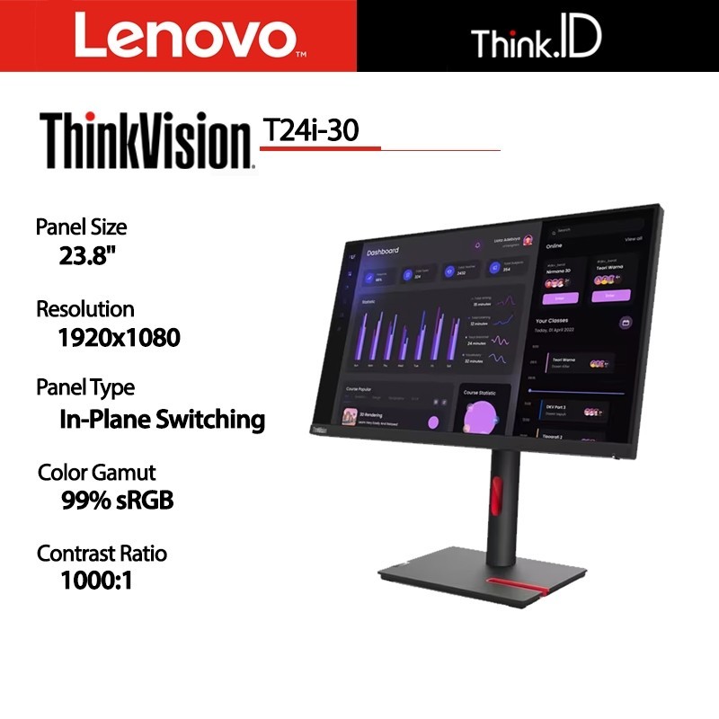Lenovo ThinkVision T24i-30 Monitor LED 23.8" IPS 1920x1080