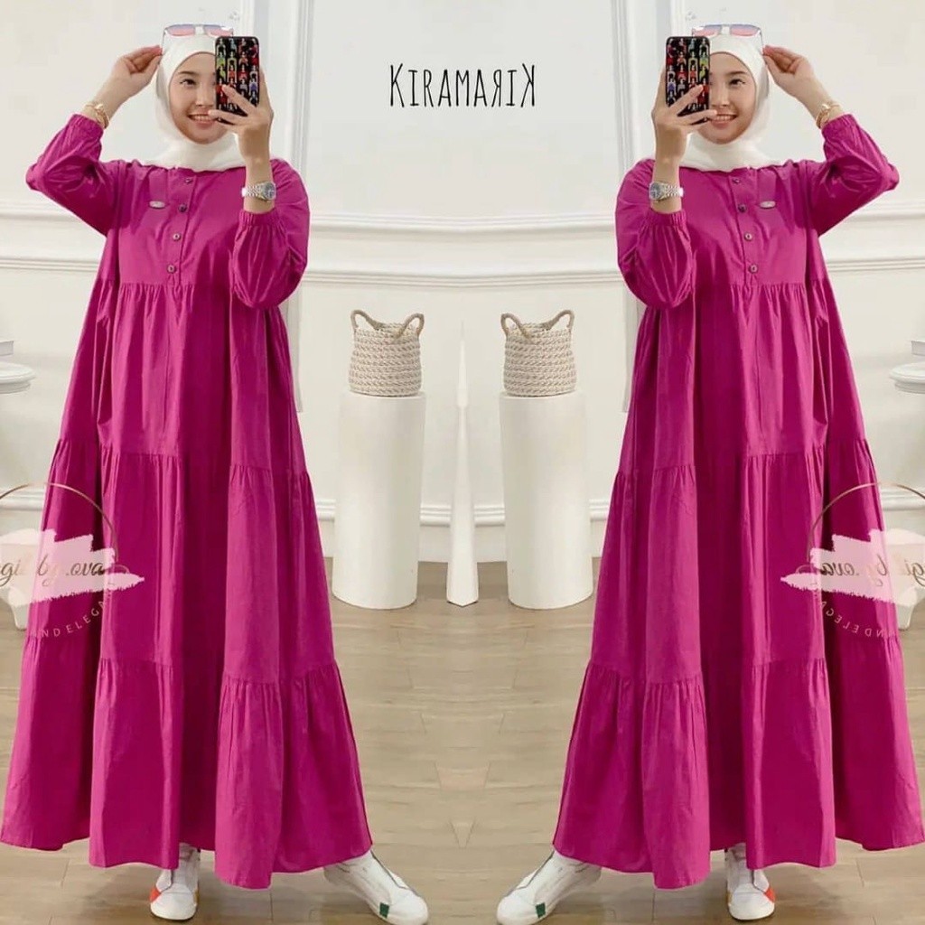 midi dres polos katun twill tebal premium rempel ori import busui gamis midi dress muslimah terbaru 