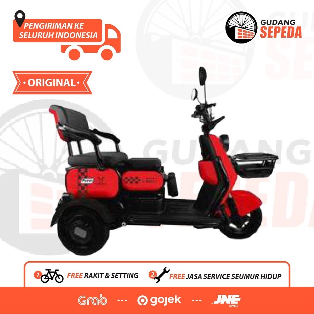 Sepeda Motor Listrik Tipe Uwinfly Maleo Roda Tiga U winfly Kitty Kitti Disc Brake By UWINFLY Garansi SNI untuk orang tua 4 ban 3 baris kursi anti jatuh kuat 250 kg keranjang dan bisa lipat kursi