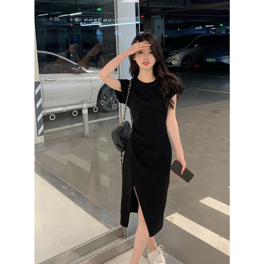 baju midi dress hitam press body panjang party dress Korean Style Aesthetic undangan simple pesta me