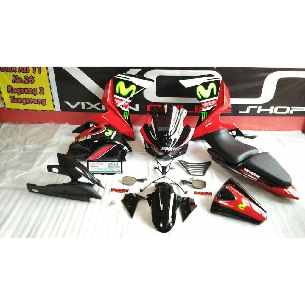 FUll FAIRING R25 V3 NEW VIXION / OLD VIXION . SATU SETT Bahan Viber HITAM MERAH PUTIH