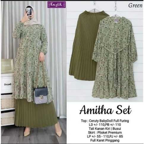 Setelan Wanita Rok Atasan Tunik Amitha One Set Kayla Bahan Ceruty Promo Idul Adha