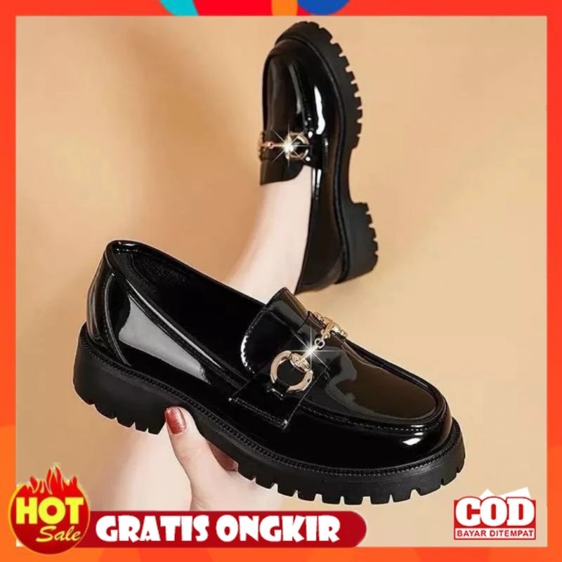 UKURAN SIZE 37 38 39 40 41 42 43 44 45 / Sepatu Docmart Wanita Hitam Glosy Sepatu Kasual Import Prem