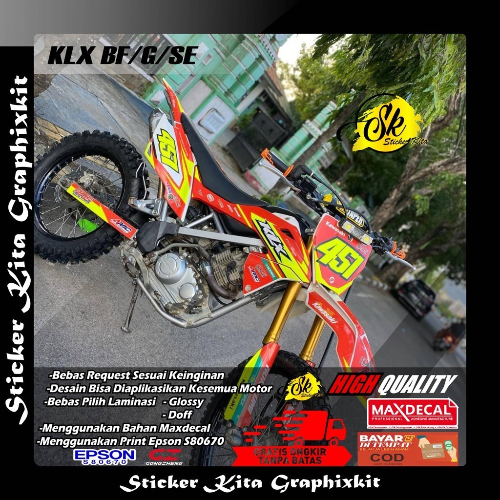 434 DECAL STICKER FULLBODY SUPERMOTO KLX BF/G/SE LIST KUNING MERAH BEBAS REQUEST DAN COSTUM