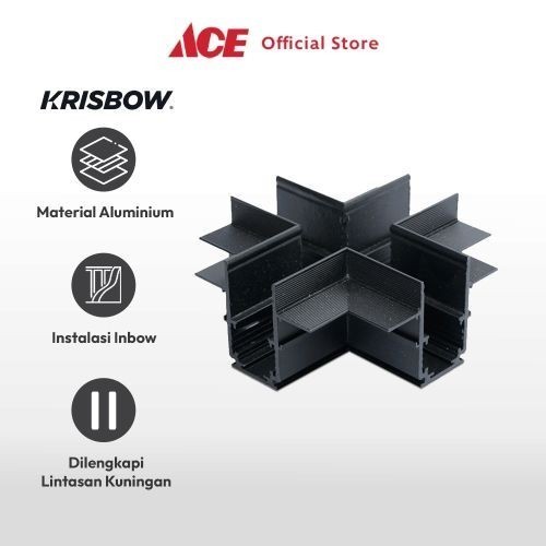 Ace Krisbow Part Konektor Rel Lampu Sorot X Recessed High - Hitam Connector Railing Surface Konektor