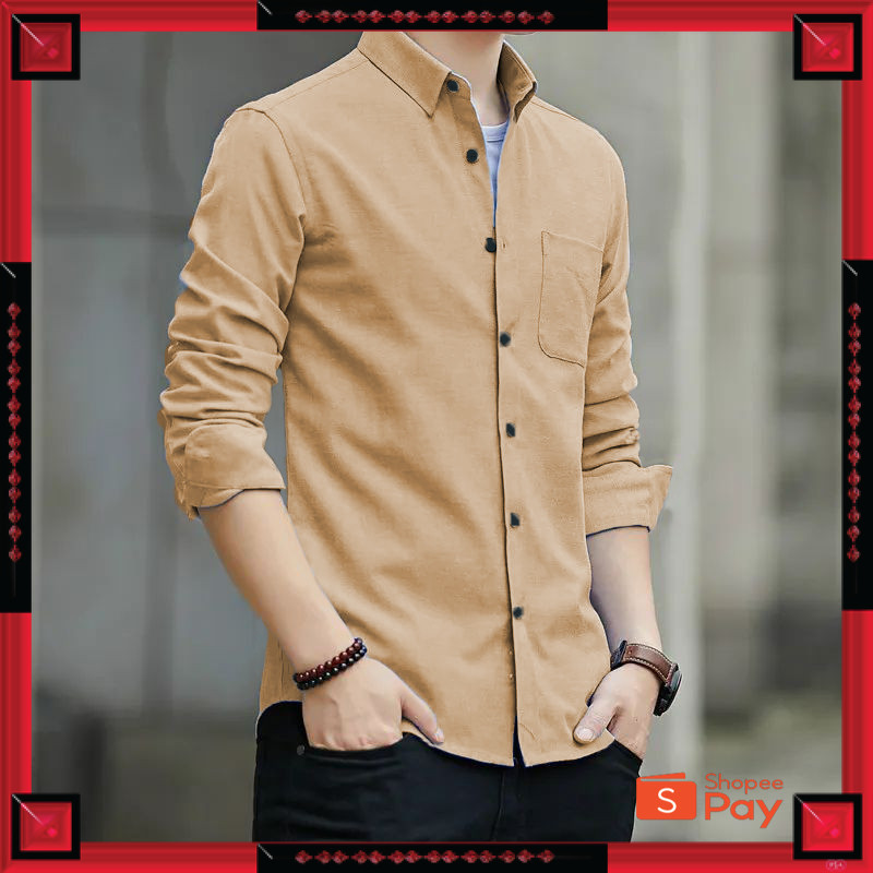 KAIN ADEM LEMBUT HALUS TEBAL / PROMO (COD) Kemeja Pria Lengan Panjang  Warna Coksu Kemeja Polos Pria