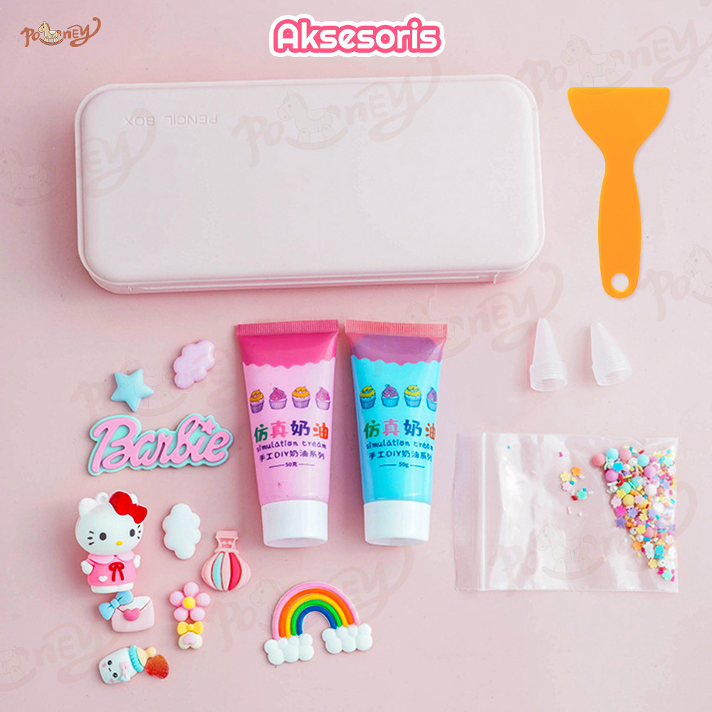 

Poney Diy Deco Cream Set Kotak Pensil Tempat Pensil Korea Lucu Anak