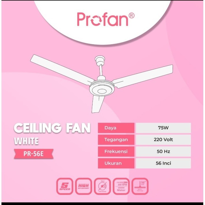 LG09 kipas angin ceiling 56" profan / PLAFON FAN BESI 3 DAUN 56 INCH PROFAN - Putih