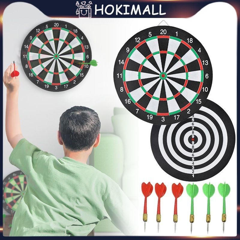 【6 Jarum Lempar】Dart Board Bahan Berbulu Dua Sisi Dart Game Dart Board 17 Inch Dart Board Dewasa