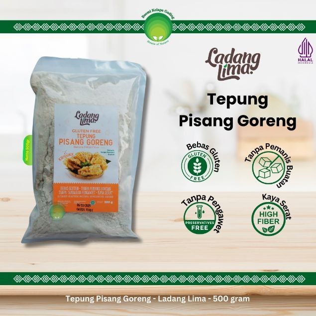 

Ladang Lima Tepung Pisang Goreng 500 gram Gluten Free Halal Renyah Tanpa Pemanis Buatan