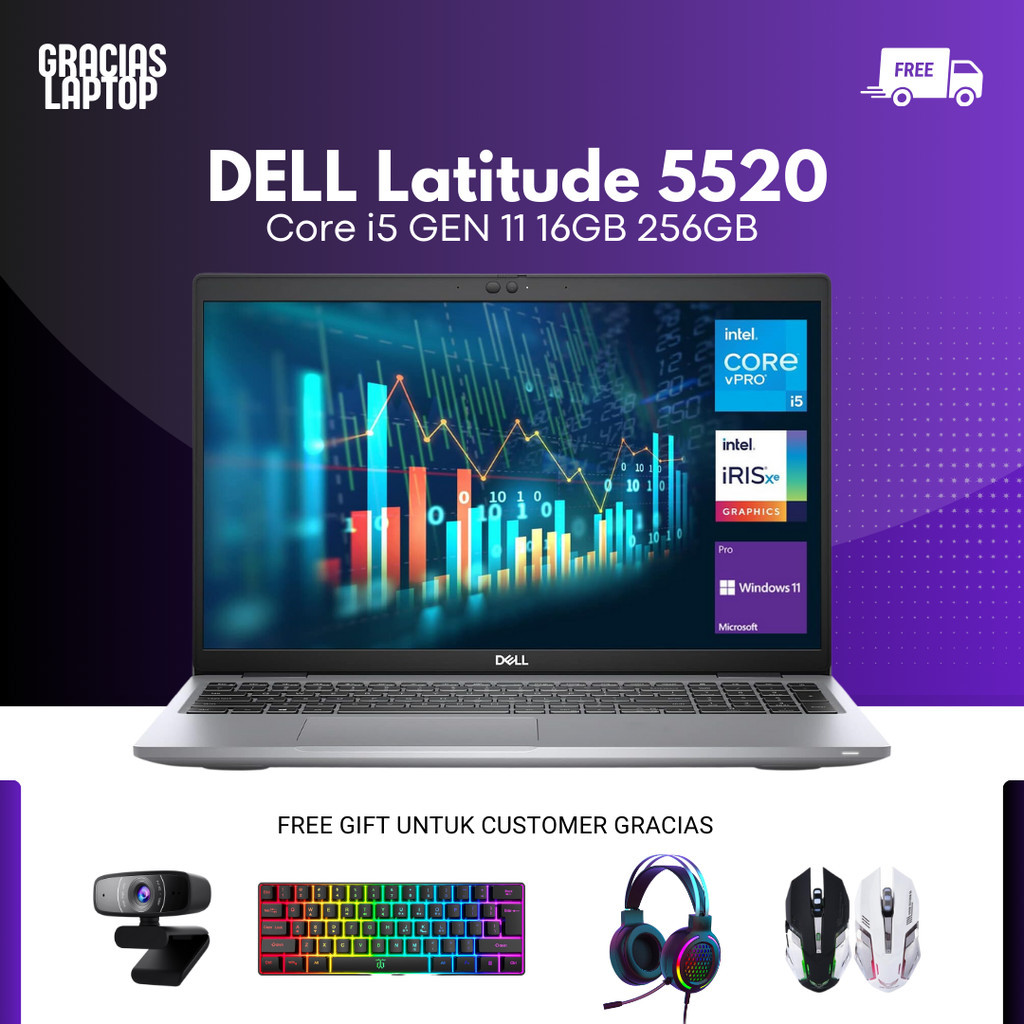 Laptop Murah DELL Latitude 5520 Core i5 GEN 11 16GB 256GB - Laptop Gaming/Laptop Kerja/Laptop Second
