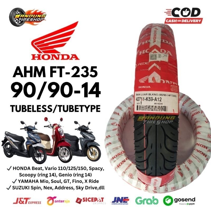 BAN HONDA 90/90-14 TUBELESS TUBETYPE FEDERAL FT 235 BELAKANG AHM ORIGINAL MATIC BEAT VARIO TUBLES K5