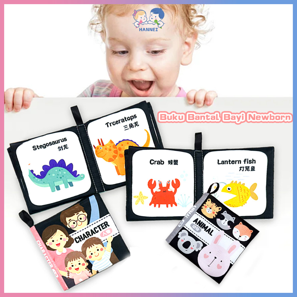 Hannei Buku Bantal Monokrom HItam Putih Soft Cloth Book Buku Bantal Mainan Bayi