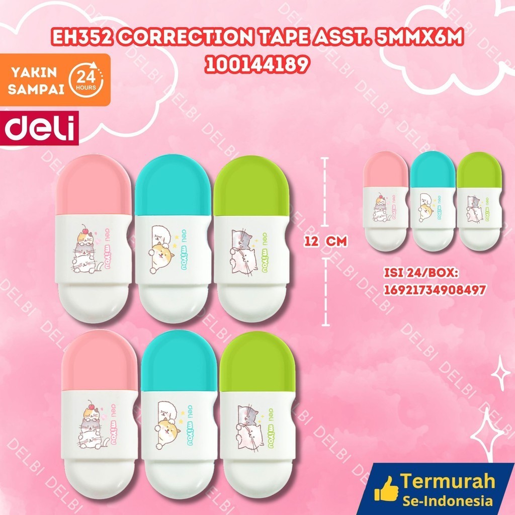 

Deli Correction Tape / Tip Ex Kertas 6m 8m Desain Miyou H352 CORRECTION TAPE ASST. 5MMX6M