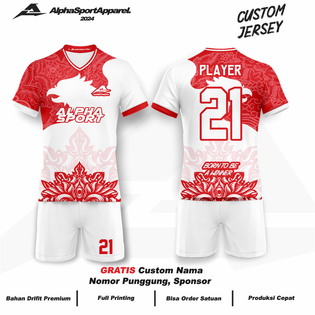 Jersey  Bola Futsal Voli Badminton 198 Motif Garuda Mandala Merah Putih Edisi Kemerdekaan 17 Agustus