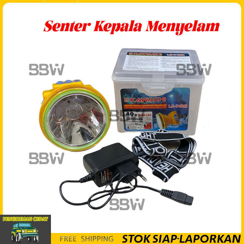 Senter Kepala100 Watt LS - 740B Tahan Selam -HEADLAMPS SENTER KEPALA KAWACHI 100W LS- 740B 40 WATT D
