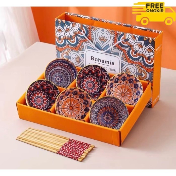 ✨LARIS✨ -[ HAMPERS DAN SOUVENIR ] Mangkok Piring set premium/set keramik Bowl - Bohemia 6 Bowl