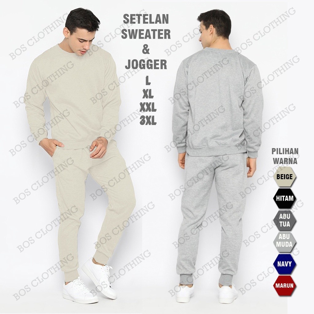 Set Olahraga Murah Pakaian Kekinian Jogging Sport / Setelan Joger Sweater Pria Wanita Katun Babby Te
